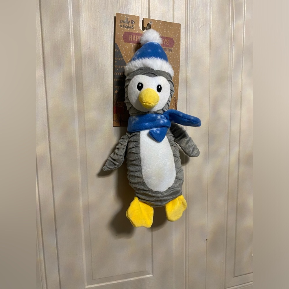 Pally Paws ~ Christmas/Holiday~ Pinguin  Squeaky Dog Toy 14” With Santa’s Hat.